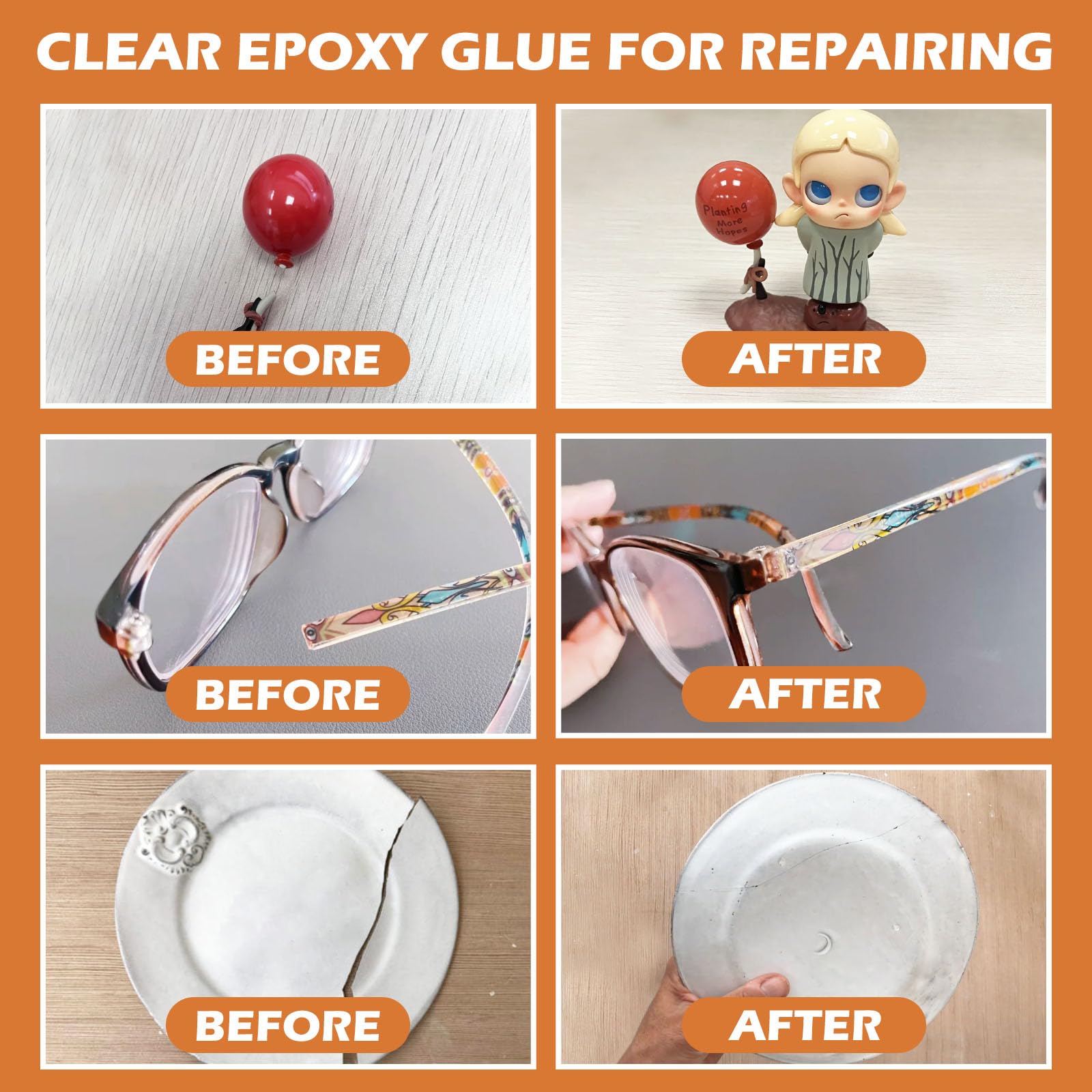 Colle époxy 30 minutes 250 ml, 2 parties de colle époxy transparente à séchage lent pour réparation de céramique, porcelaine, verre, acrylique, plastique, bois, métal, pierre, etc