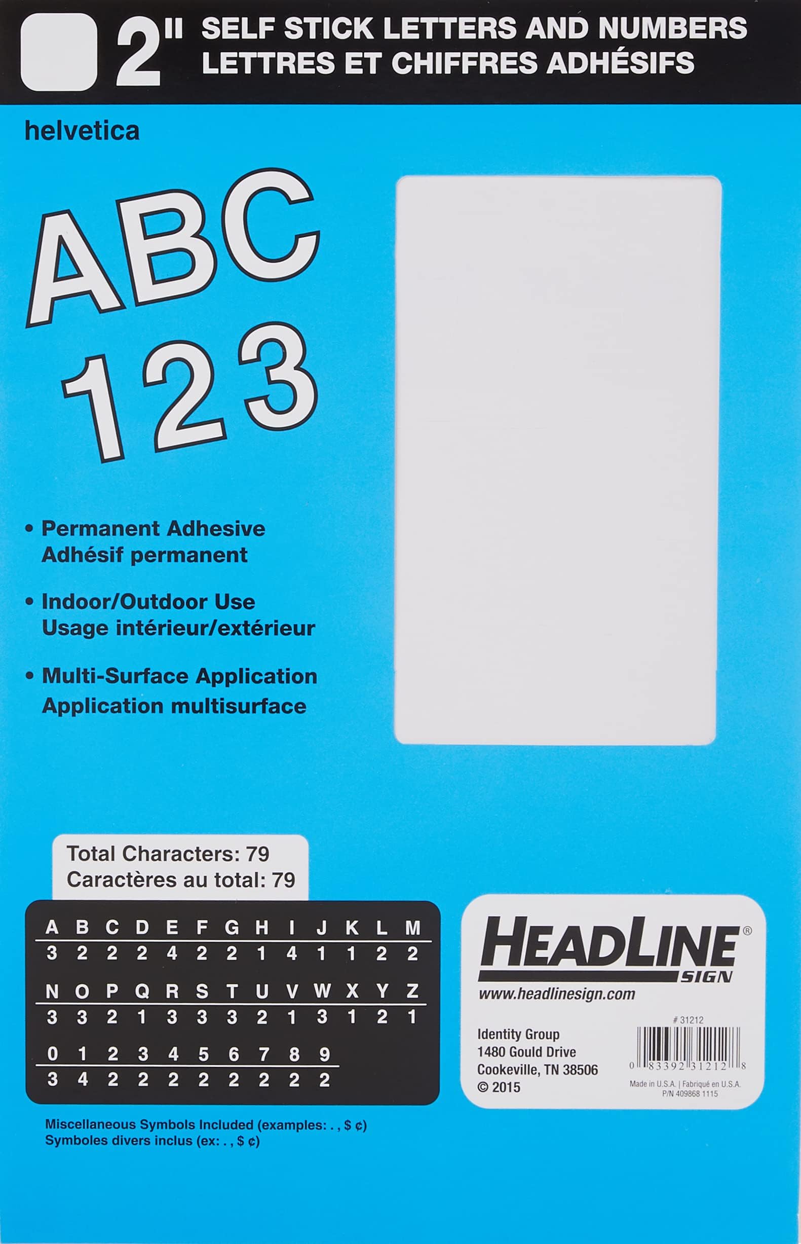 Headline Sign - Stick-On Vinyl Letters and Numbers, Permanent and Waterproof, Indoor and Outdoor Use, White, 2-Inch, Made in USA (31212)