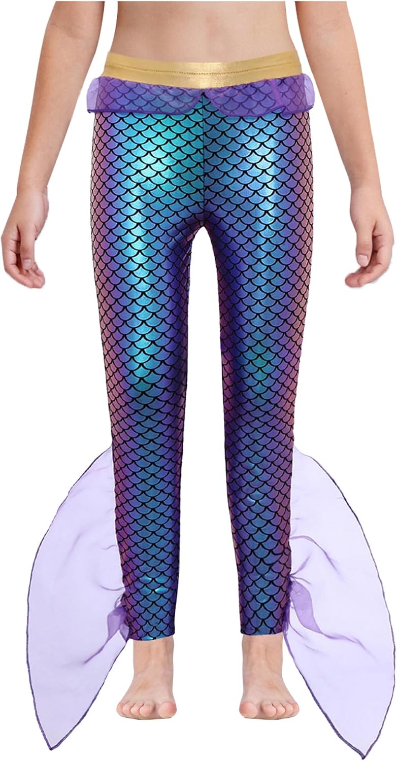 Girls Kids King of The Seas Shiny Swim Pants Beachwear Mermaid Fish Scale Printed Bottom Swimwear