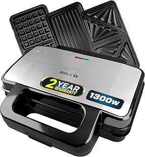 iBELL Sm3010M 3-In-1 Sandwich Maker Big Size, 1300 Watt, 2 Year Warranty, With Automatic Temperature Control And Detachable Plates For Toast/Waffle/Grill (28.5 X 25 10 Cmblack 3010)