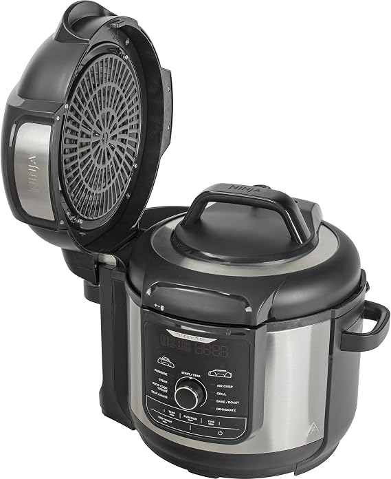 Ninja Foodi MAX, Air Fryer, 9-in-1 Multicooker, 7.5L, 9 Cooking Functions, Pressure Cooking, Air Frying, Slow Cooking, Grill and More Brushed Steel and Black, OP500EU