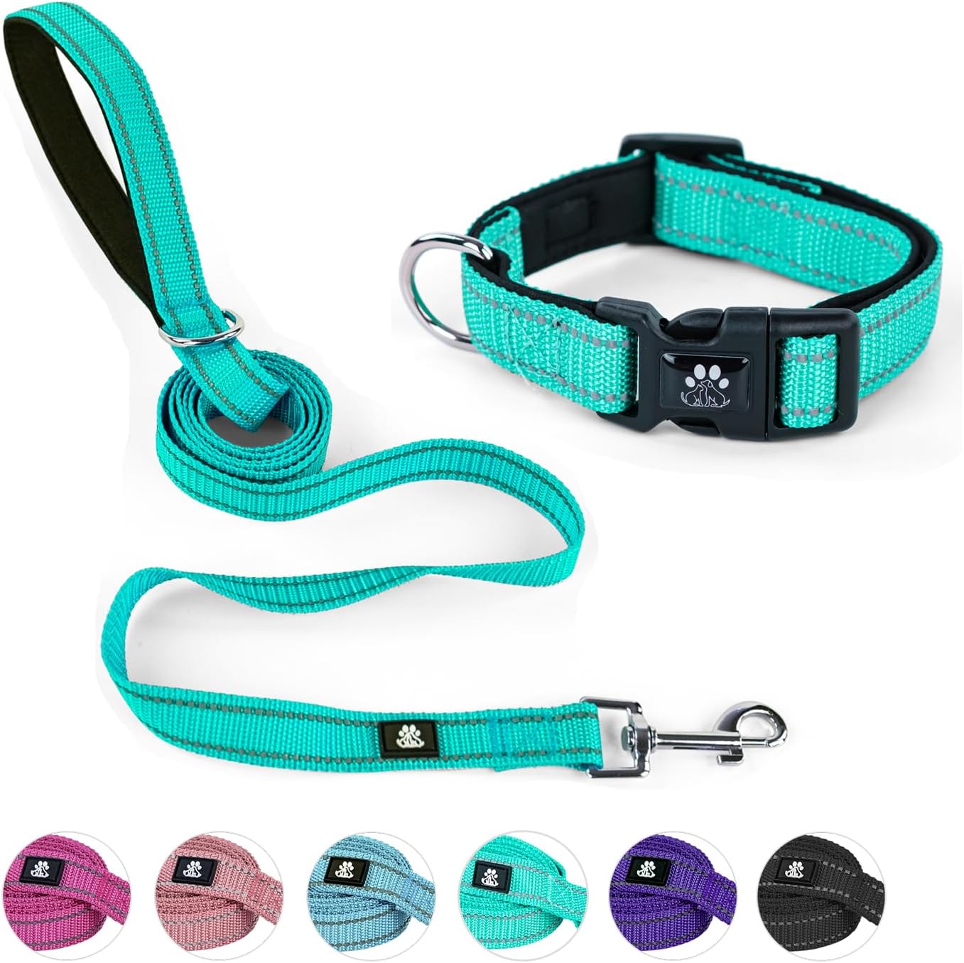 NESTROAD Reflective Dog Collar and Leash Set,Soft Neoprene