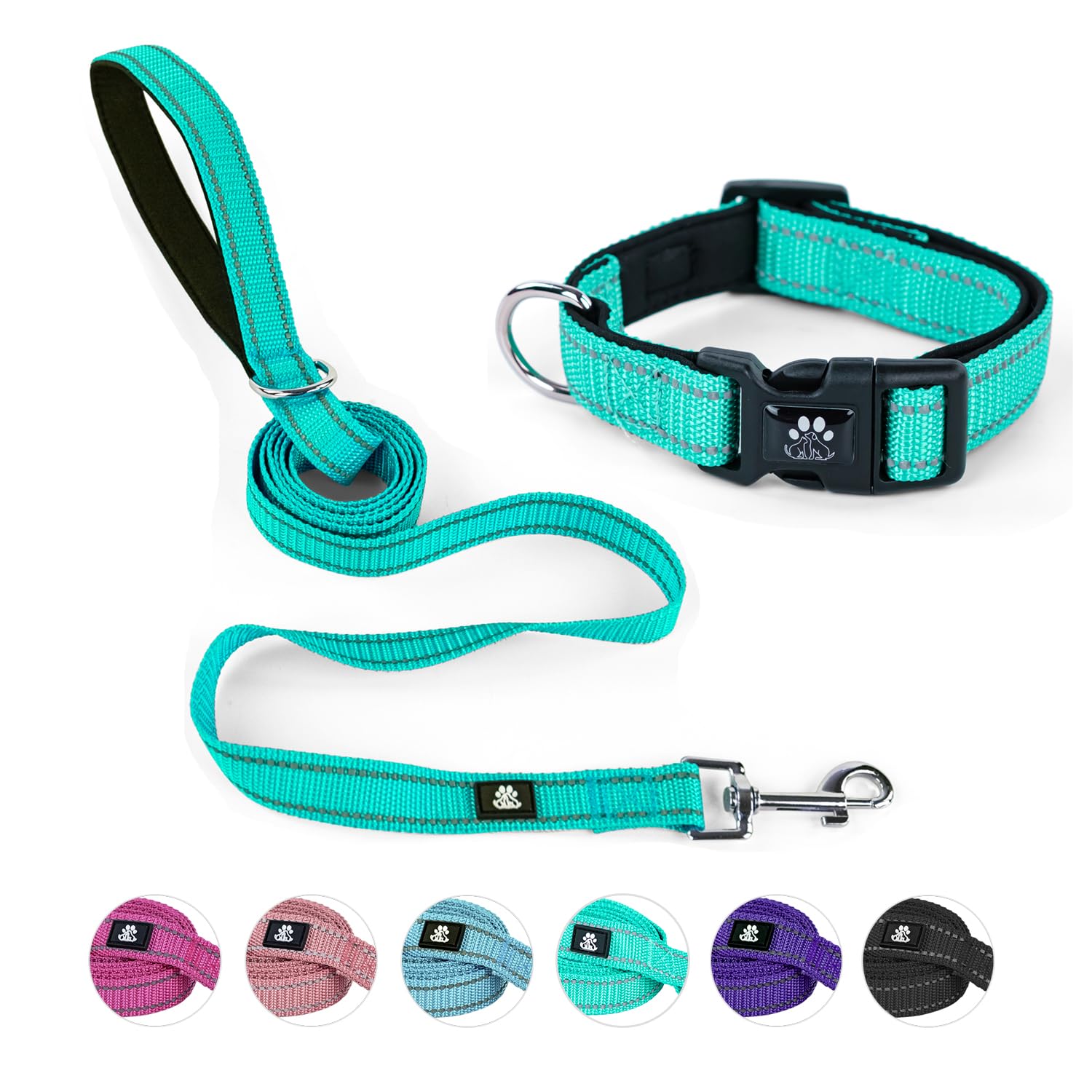 NESTROAD Reflective Dog Collar and Leash Set,Soft Neoprene Pet Collar with Quick Release Buckle,Adjustable Nylon Dog Collars for Small Medium Large