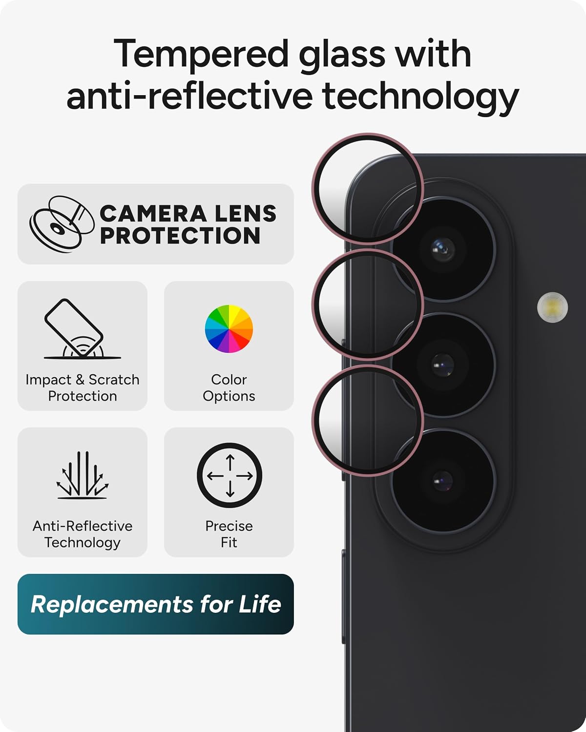 ZAGG Glass Elite Samsung Galaxy S26+ Camera Lens Protector - Pink, Anti-Reflective, 5X Stronger Impact & Scratch Resistant Aluminosilicate Glass - Easy Installation, Smudge-Free Surface
