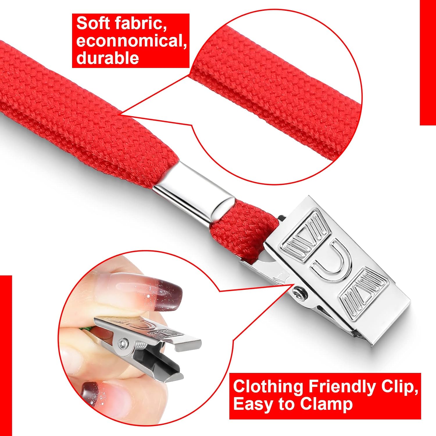 Marspark 50 Sets Clear Name Tags with Lanyard, Lanyards for ID Badges Reusable Strap with ID Holder Plastic Name Badges for Adults Business School Church Conference (Red) - Image 3