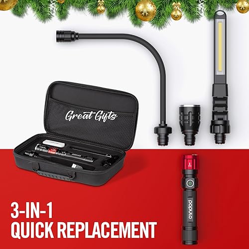 Miniatura 2 de populo Luces de trabajo LED 3 en 1 con base magnética, linterna LED con cuello de cisne flexible y luz de barra delgada, linternas recargables de