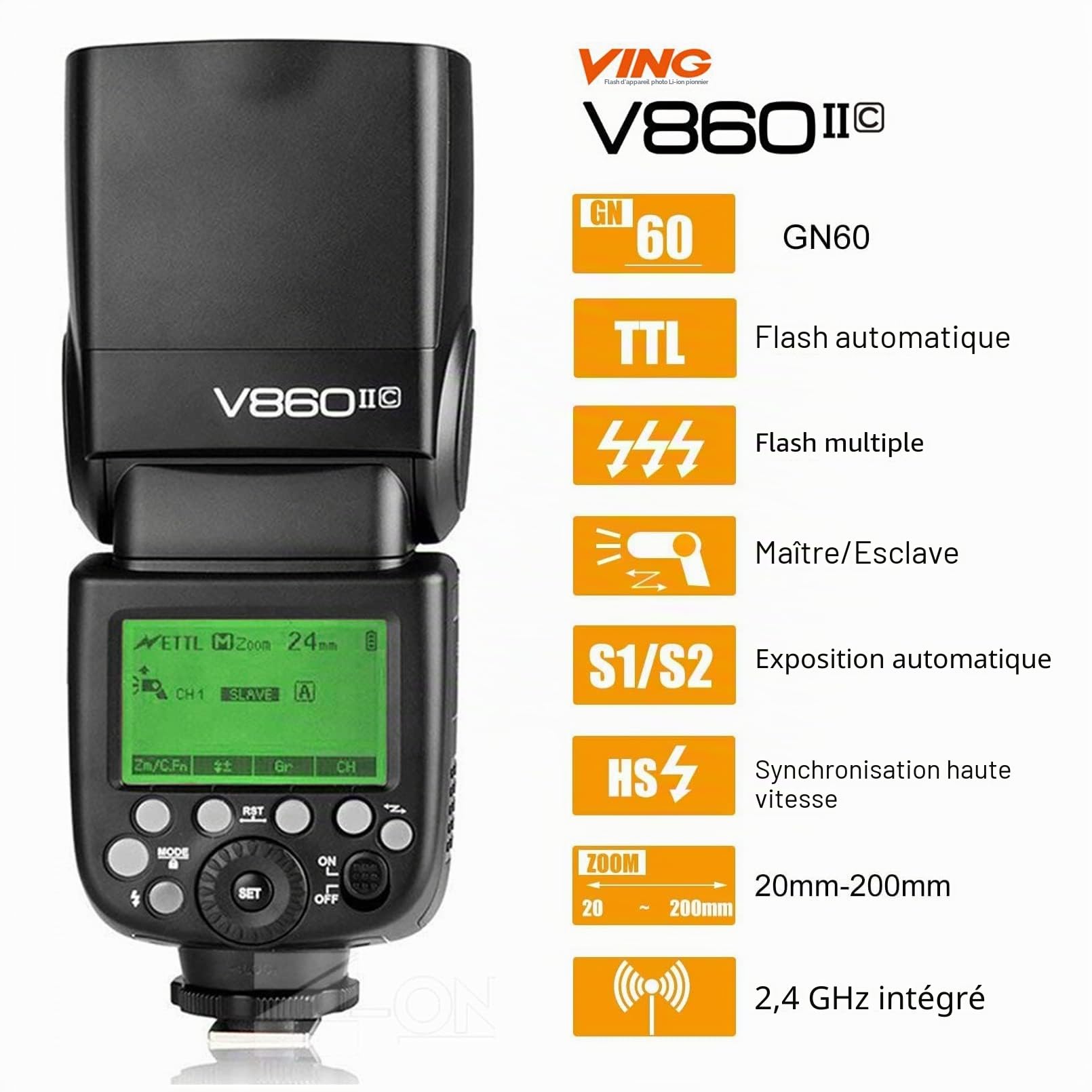 Godox V860II-C TTL Flash pour Appareil Photo Canon, 2.4G Canon Speedlite
