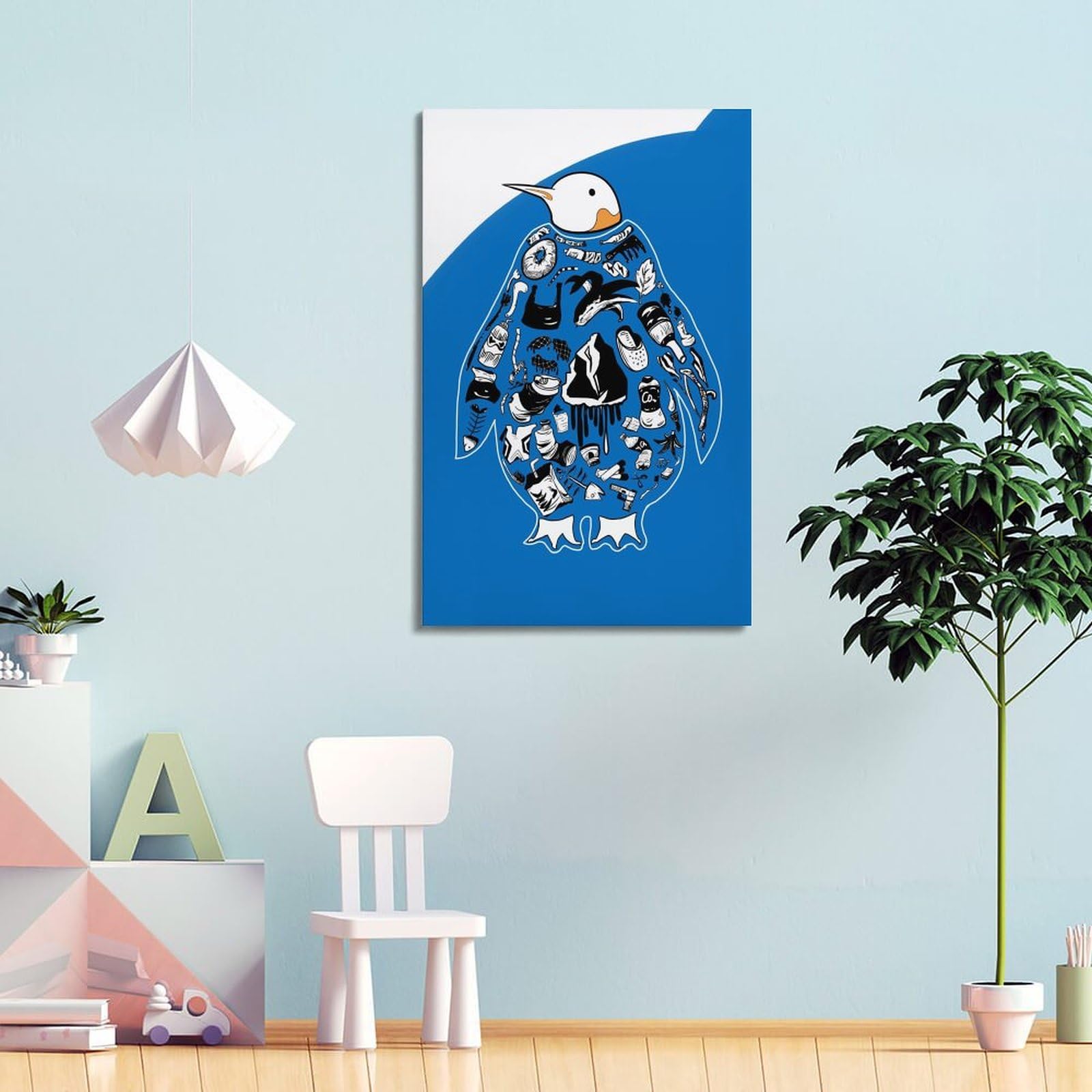 koanga Kreatives Tierposter mit Pinguinmotiv, schützt die ökologische Umwelt, dekoratives Gemälde, Leinwand, Wandposter und Kunstdruck, modernes Familienschlafzimmer-Dekor-Poster, 50 x 75 cm