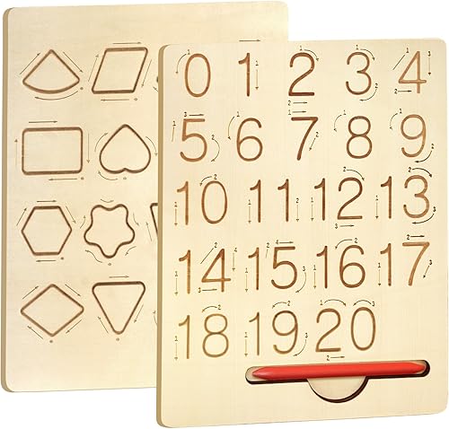 Rastreo de números para niños de 3 a 5 años, tablero de aprendizaje de escritura a mano con geometría digital, tablero de práctica de madera de