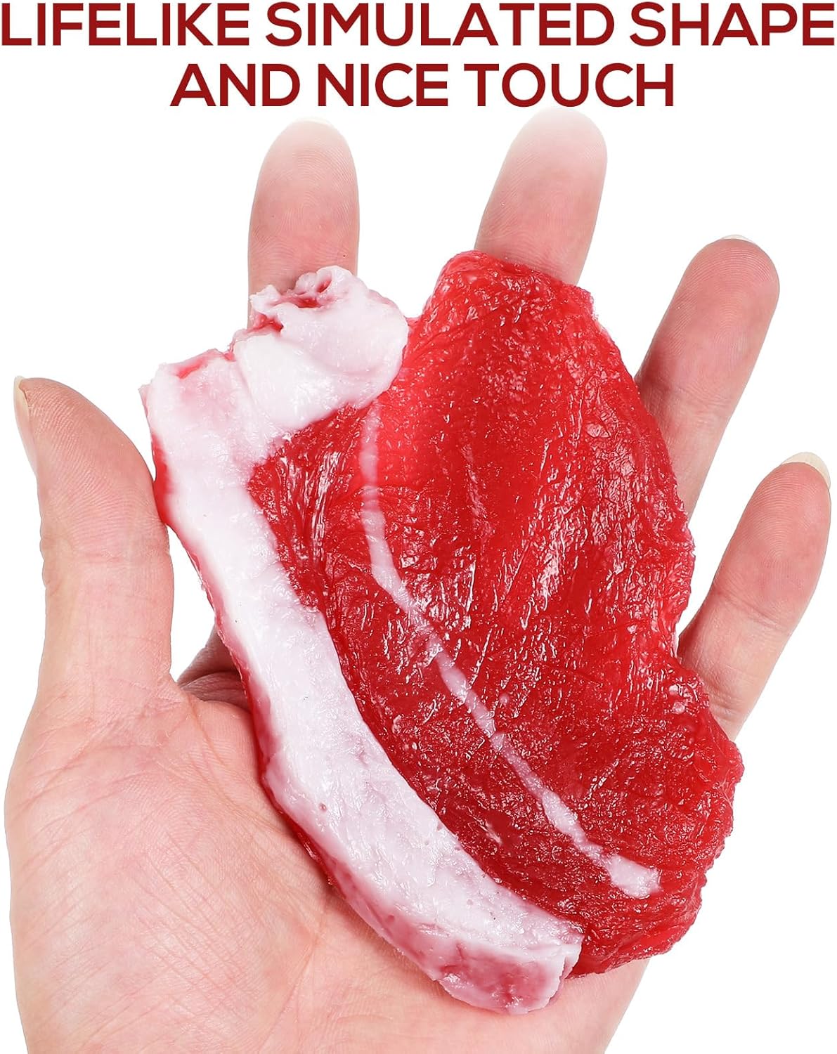 3Pcs Fake Meat Artificial Prop Steak Lifelike Raw Beef Food Model for Kitchen Desktop Decoration Fake Cooked Meat for Display Halloween Prank Props