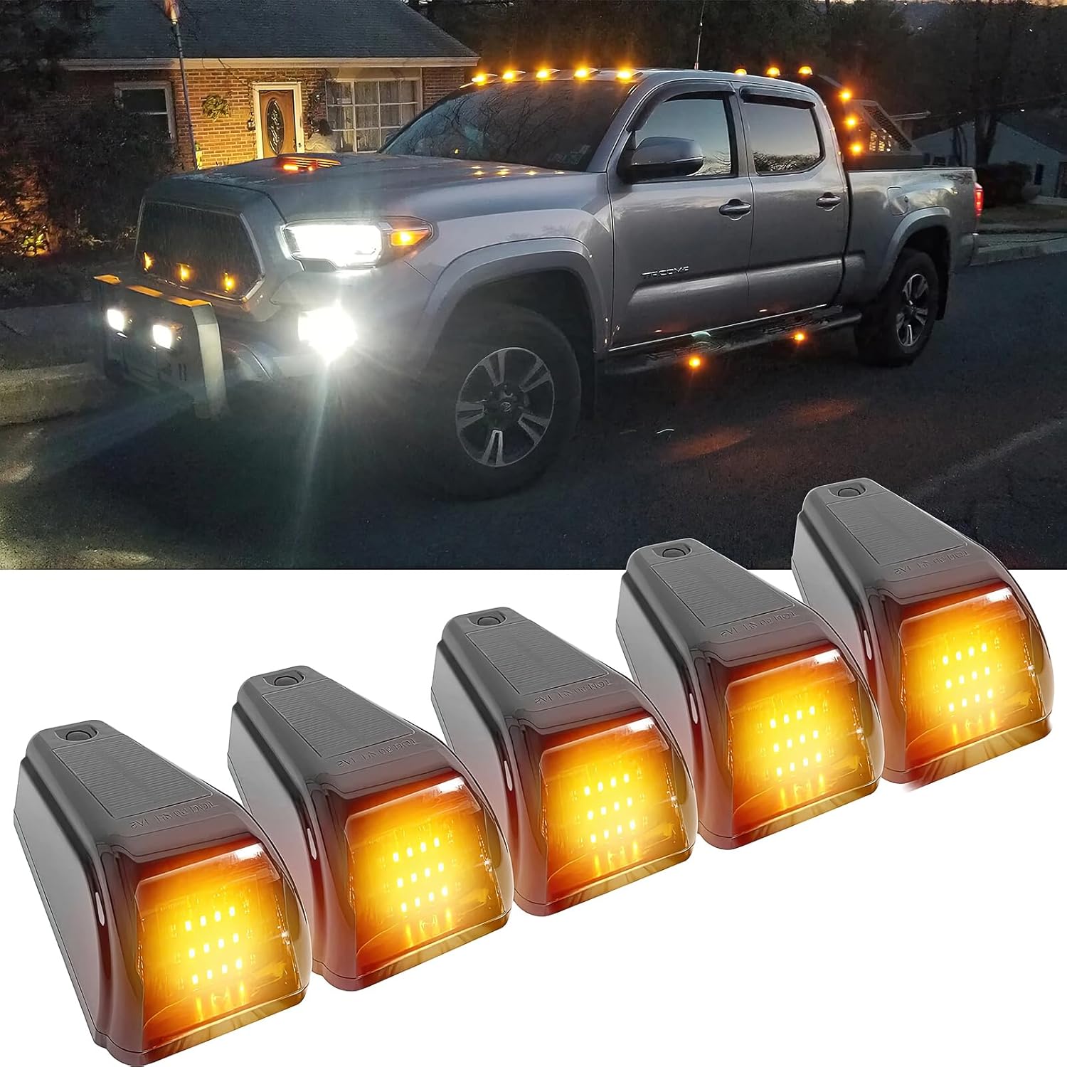 Upgraded Solar Powered Cab Lights, No Drill Truck Cab Lights, IP68 Waterproof Car Roof Marker Light Compatible with Dodge Ram 2500 1500 F150 Chevrolet GMC Sierra 1500 Toyota Tundra