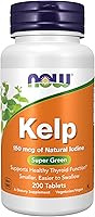 Vista 1 de NOW Suplementos, Kelp 150 mcg de yodo natural, tableta más fácil de tragar, súper verde, 200 tabletas