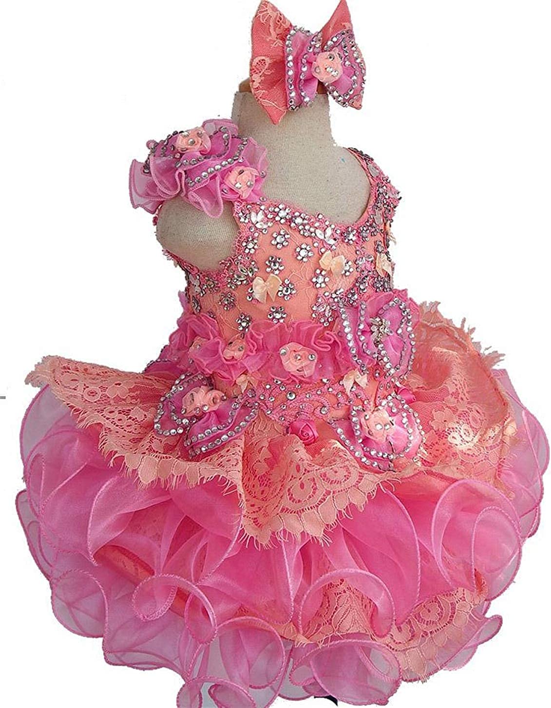 Junguan Baby Girls Pageant Party Cupcake Dress Tottler Short Gowns 3 US Fuchsia