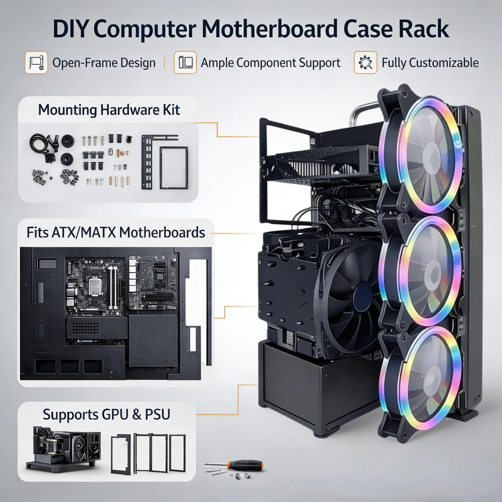 Stojak na Komputer do Gier open pc case Wydajne Chłodzenie Płyta Stalowa Otwarta Obudowa, Otwarty Stojak na Płytkę ATX, Płyta Główna ATX/M/ITX DIY open frame pc case Computerbehuizingen