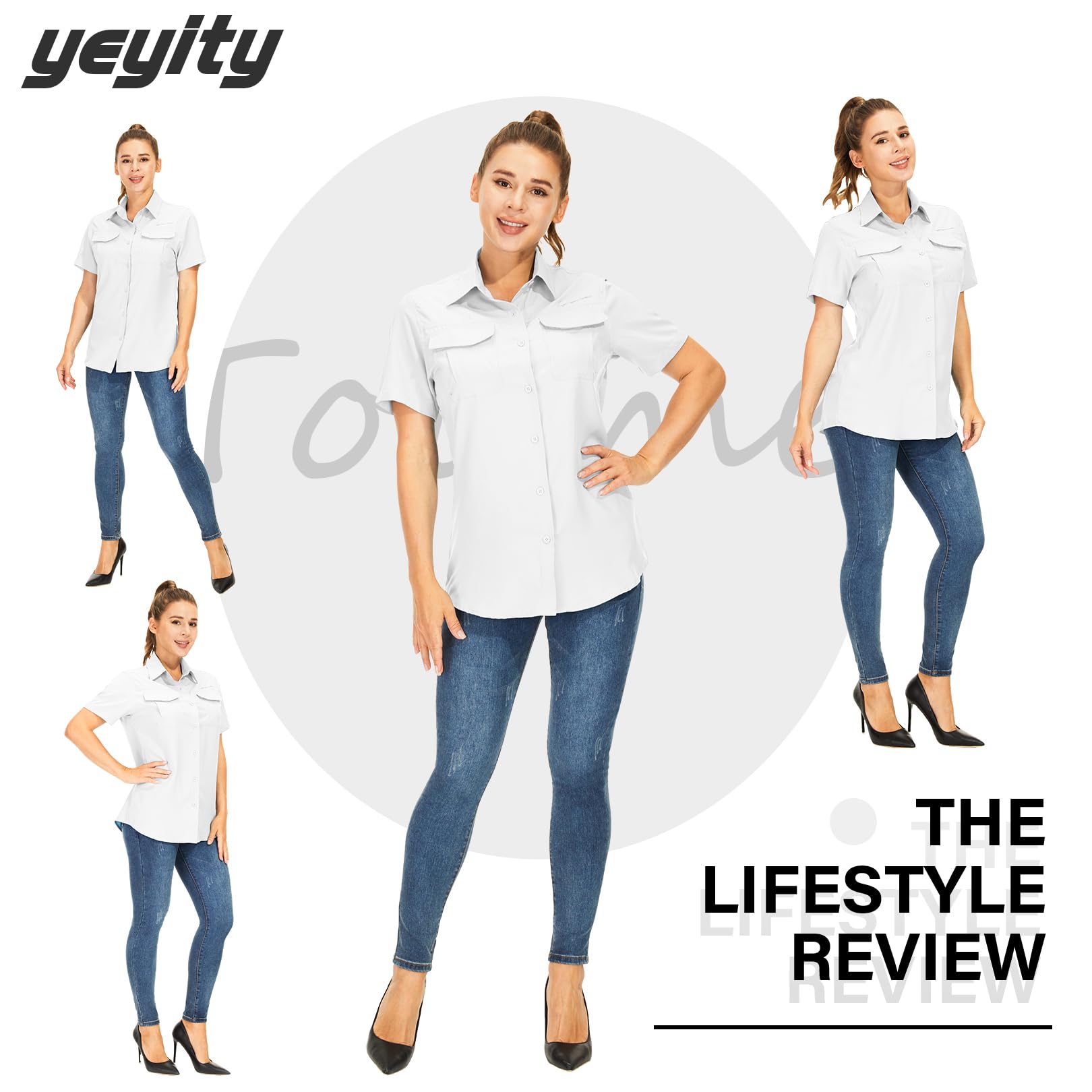 yeyity Chemisier à manches courtes pour femme - Protection UV - Chemise de randonnée - Respirant - Séchage rapide - Pour l'extérieur - Haut d'été