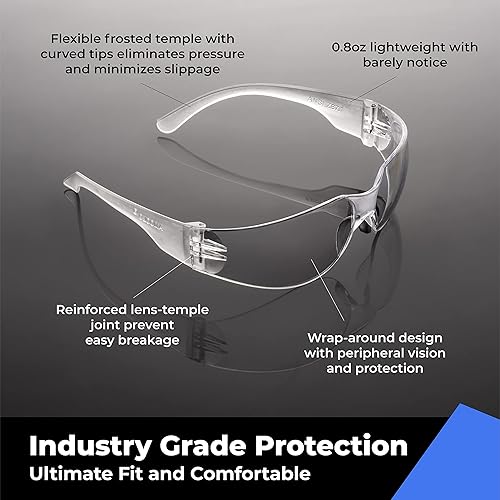 Miniatura 2 de amoolo Gafas de seguridad para hombres y mujeres, protección ocular transparente para Worl, laboratorio, construcción (azul, tamaño para adultos,