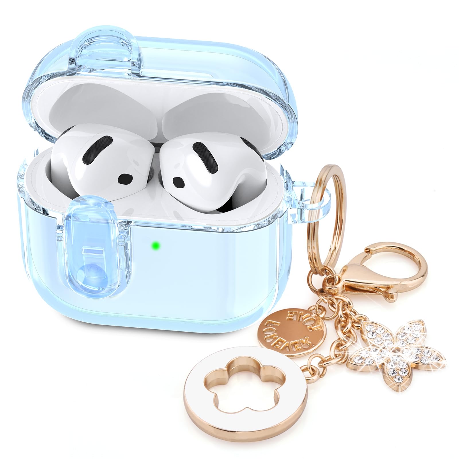 Photo 1 of (with Safety Lock) Clear Case Compatible with Cute Apple Airpods 4 Cases 2024 Women, VISOOM Soft TPU Transparency Air pods 4 Gen Case iPods 4 Earbuds Case Girl Bling Keychain for Airpod iPod 4th Gen