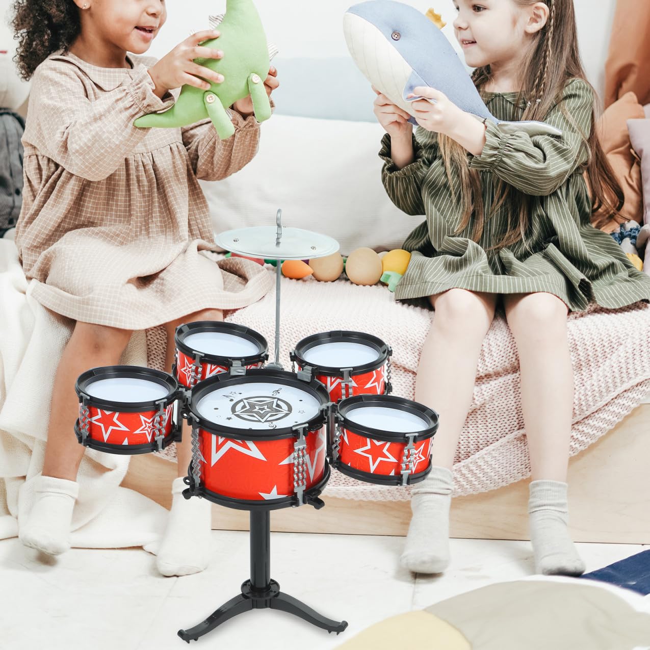 Yardwe Mini Percussion Set con Tamburi Rosso per Educazione Musicale Infantile Strumento a Percussione Sicuro e Durevole per Ragazzi