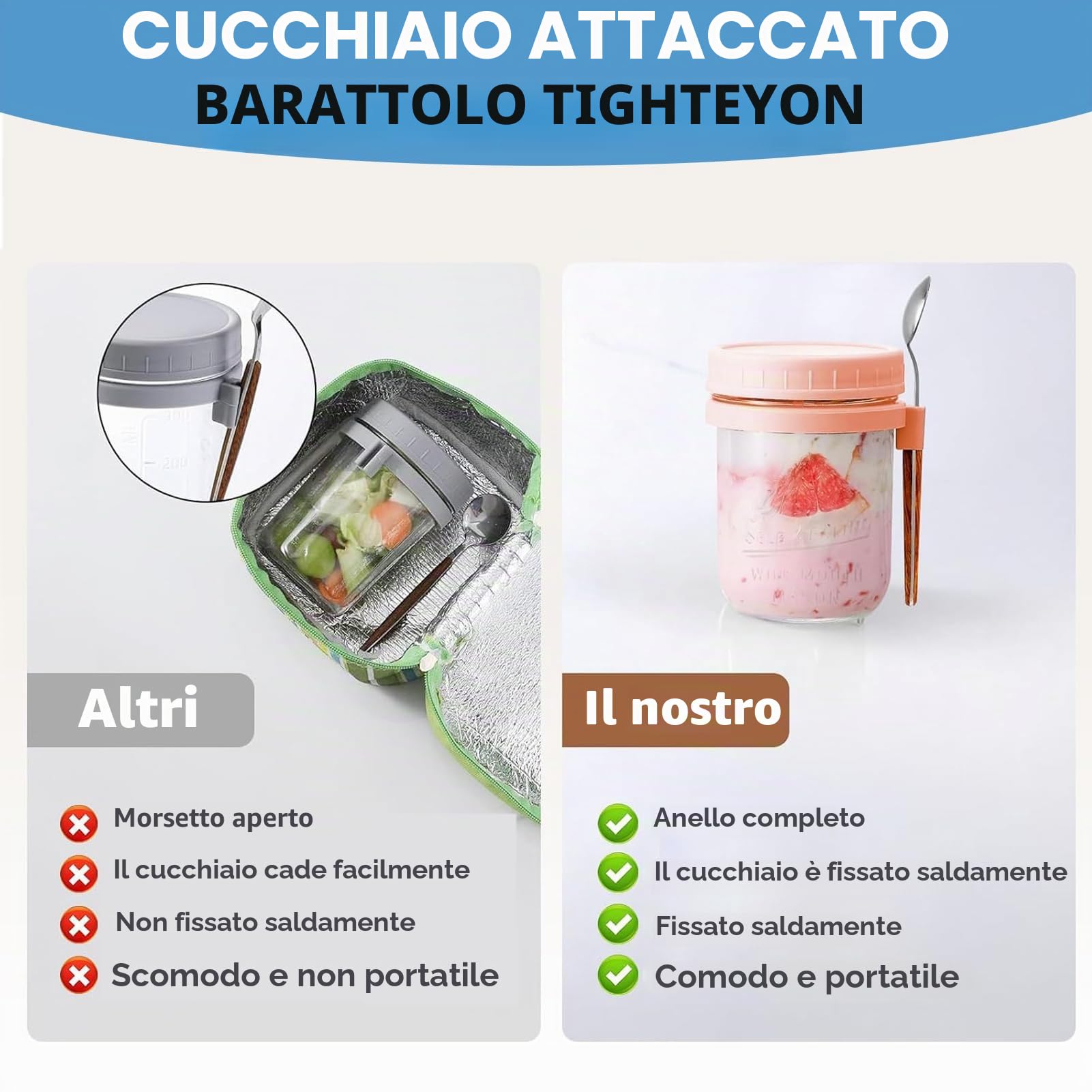 4 Pezzi Barattoli per Avena con Coperchi e Cucchiai, 480 ml Overnight Oats Jars Meal Prep Contenitori Cucina Contenitore Vetro per Yogurt Marmellata Insalate Frutta Fagioli