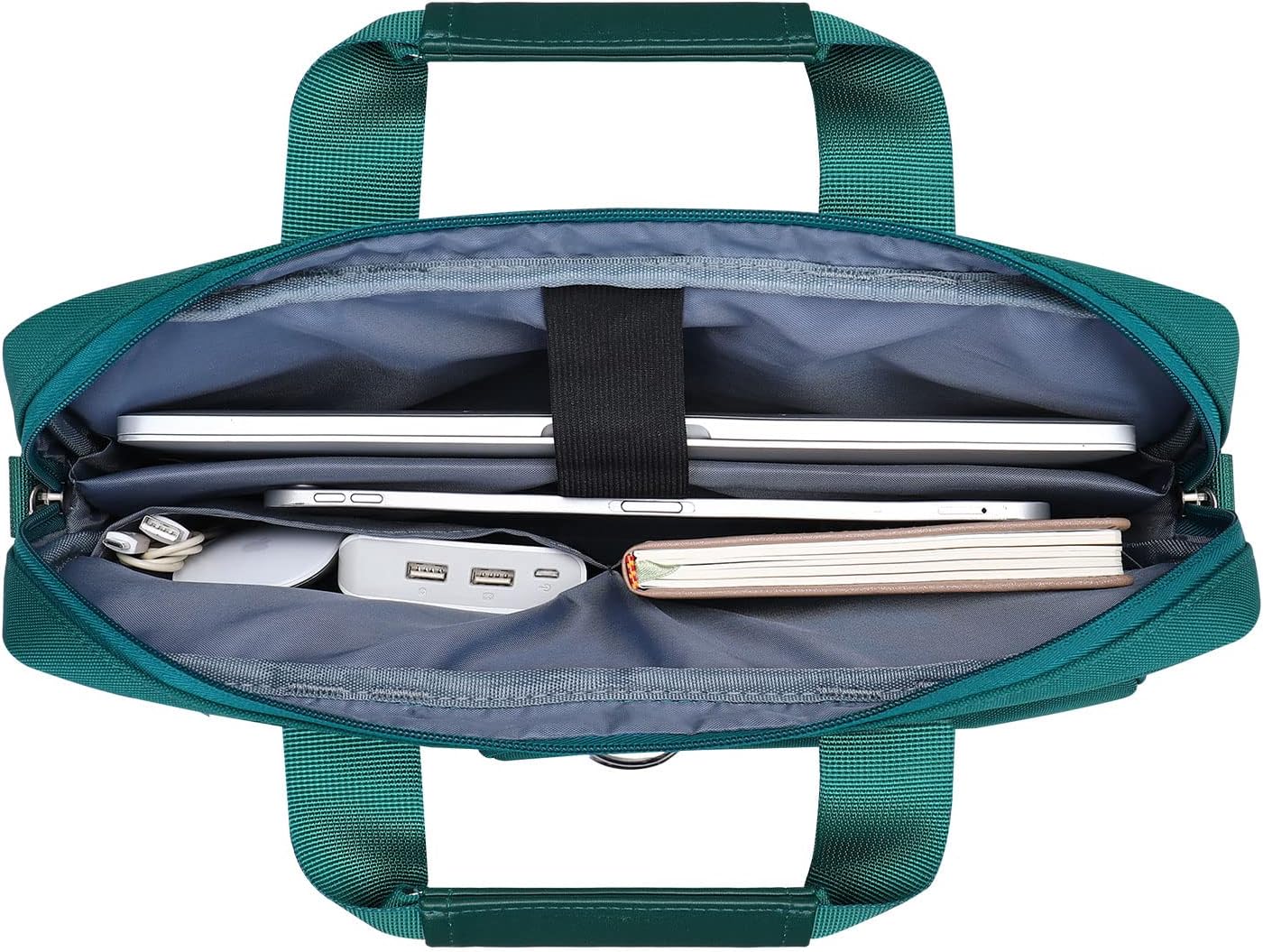 MOSISO Laptop Shoulder Bag 15.6 inch, 15-15.6 inch Computer Bag Compatible with MacBook Pro 16 inch, HP, Dell, Lenovo, Notebook with 2 Raised&1 Flapover&1 Horizontal Pocket&Handle&Belt, Teal Green - Image 4