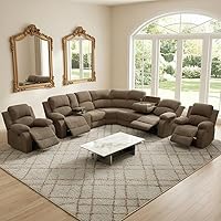 Vista 18 de Juego de sofá seccional reclinable manual, juegos de muebles de sala de estar de cuero regenerado en forma de L, sofá de esquina seccional