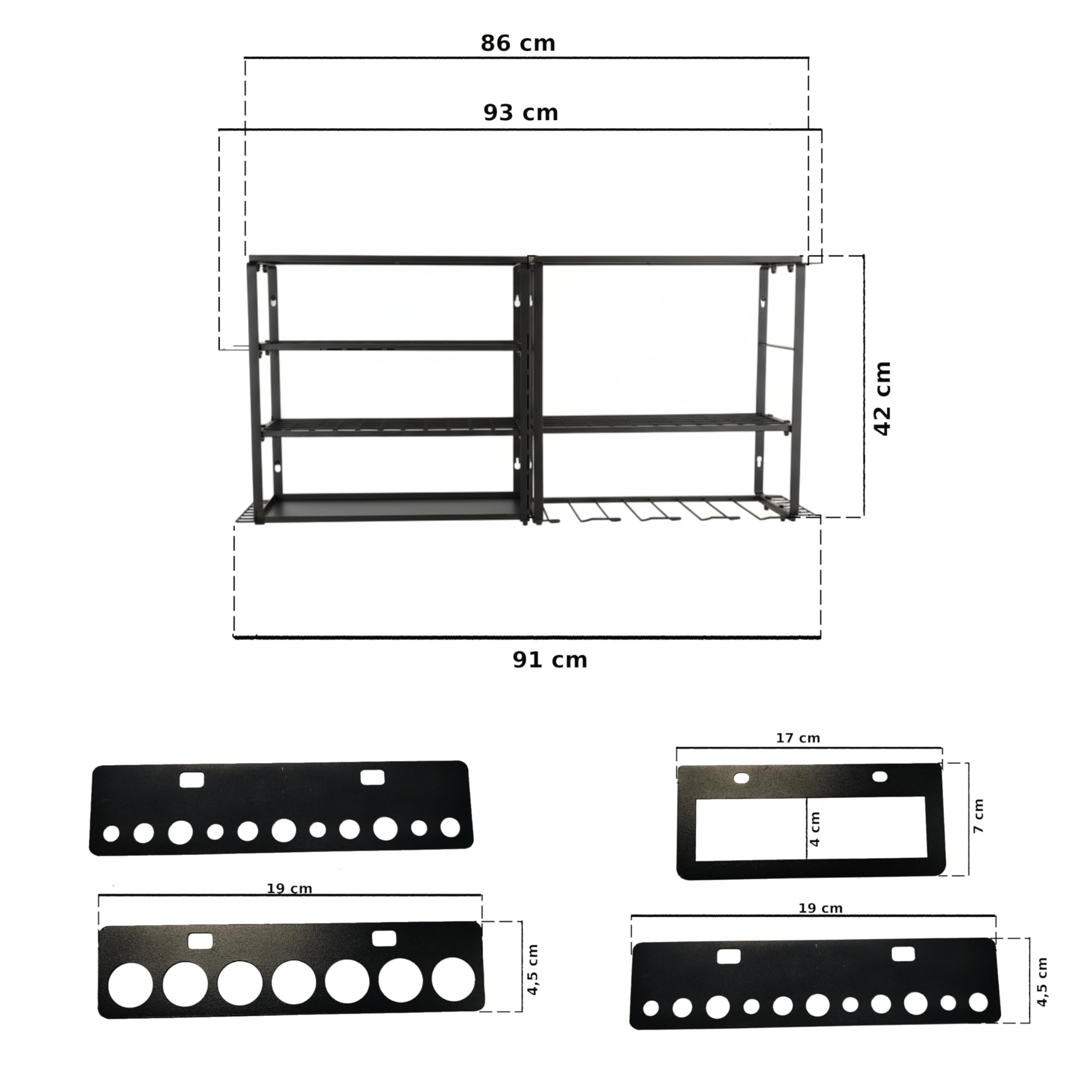 botle Scaffale in metallo da parete per utensili elettrici e utensili, organizer da officina, 86 x 43 cm, 6 ripiani, scaffale da officina per trapani, martelli, robusta organizzazione da garage