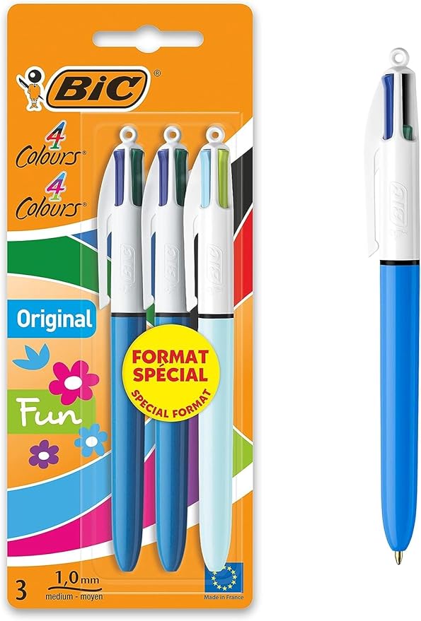 BIC 4 Farben Kugelschreiber Set 4 Colours Original & Fun, 3er Pack, Ideal für das Büro, das Home Office oder die Schule
