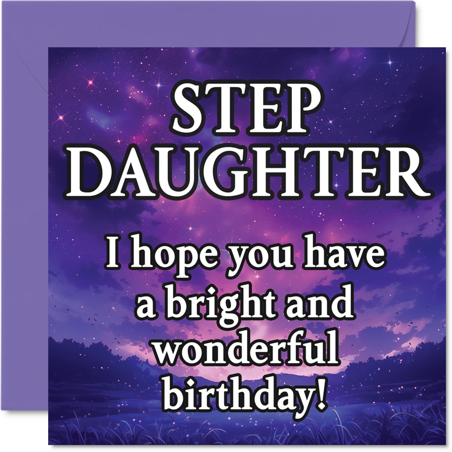Step Daughter Birthday Card - Magical Night Sky - Happy Birthday Card for Step Daughter from Dad Mum, 145mm Bright and Wonderful Sentiment Bday Greeting Cards