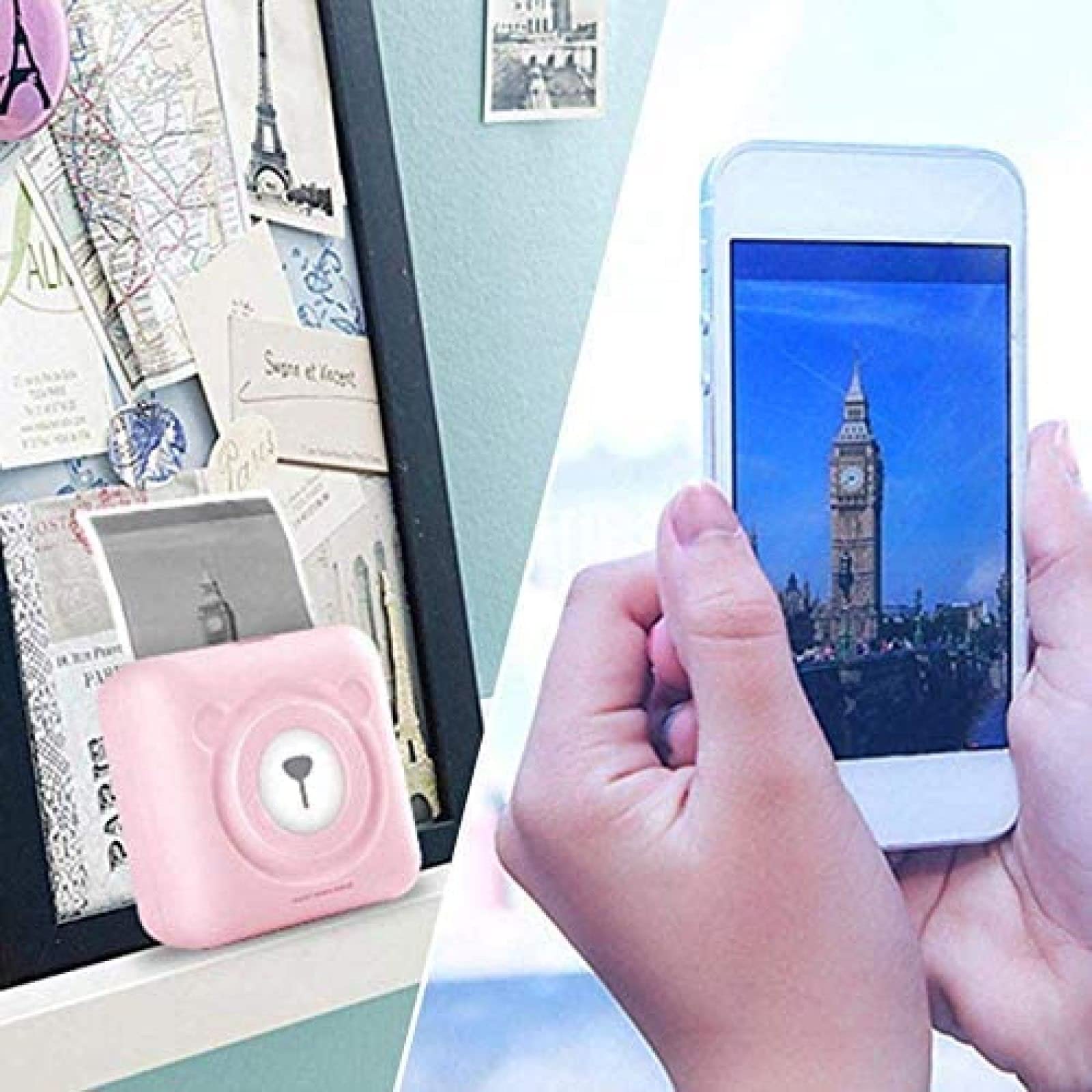 Mini drukarka termiczna, bezprzewodowa drukarka fotograficzna BT z możliwością ładowania przez USB, przenośna ręczna drukarka naklejek do pisania, kieszonkowa drukarka POS, niebieska