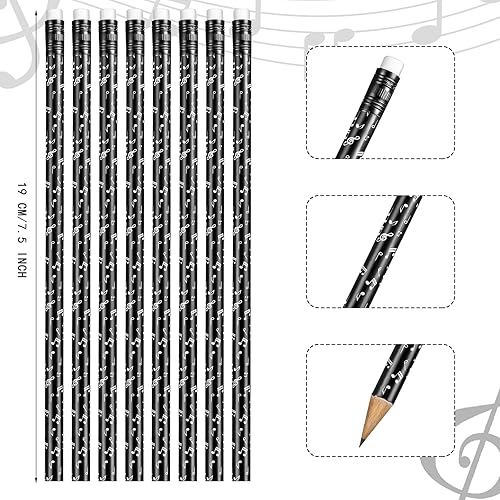 Miniatura 2 de Chinco 24 lápices de notas musicales, lápices de música, lápices redondos divertidos, estuche de madera con borrador para estudiantes, niños,