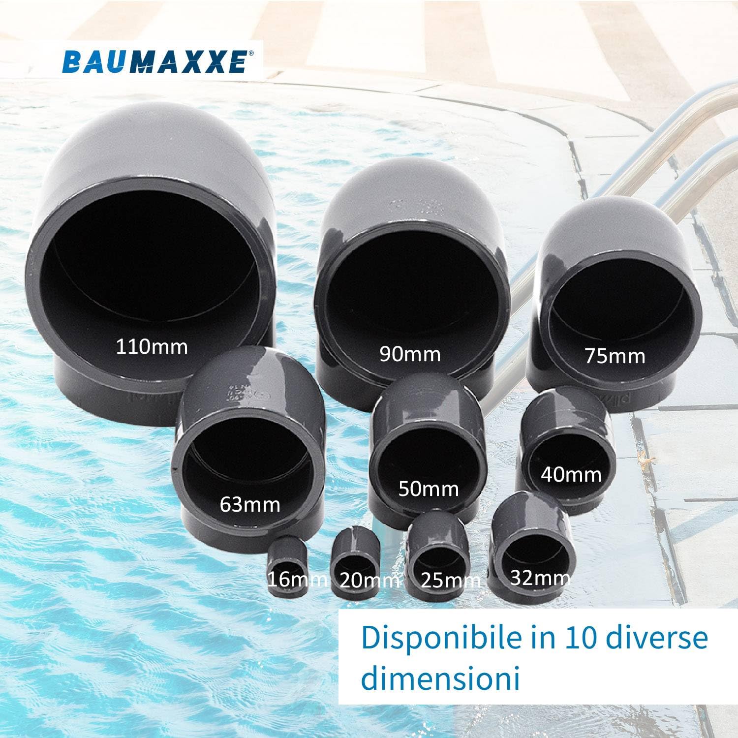 Raccordo a gomito PVC 90° I manicotto da incollaggio doppio PN16 I 40 mm 1 1/4" PVC-U grigio I per tubi pressione aspirazione piscina irrigazione I bm083