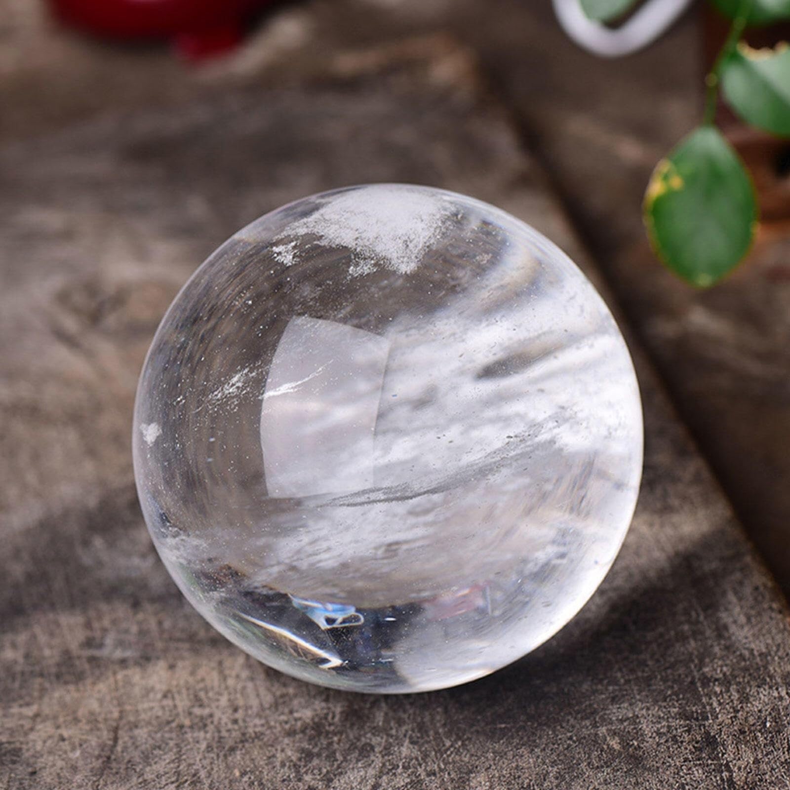 Bola de Cristal Blanca con Soporte Esfera de Bola de Cristal de Cuarzo Transparente Natural, Piedra Preciosa de Cristal de Cuarzo Fundido para Meditación, Esfera de Adivinación(150mm)