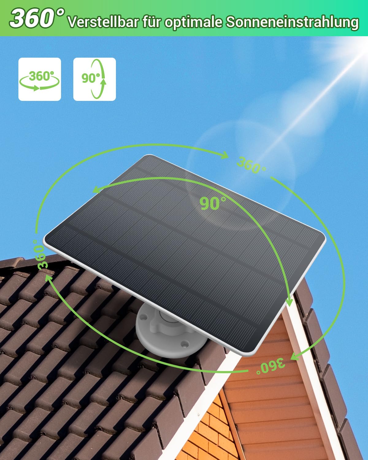 5W Solarpanel für Ring Kamera – Hochleistungs Solarmodul, IP65 Wasserdicht & Langlebig, Solar Panel für Ring Stick Up Cam/Pro Batterie,Spotlight Cam/Pro/Plus Batterie, 360° Verstellbare Halterung (2)