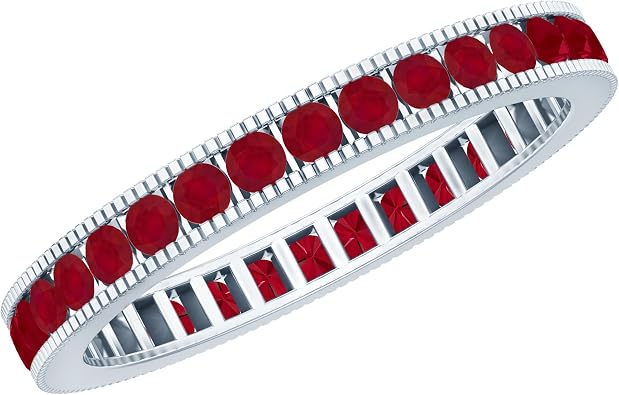 Real Ruby Channel Set Eternity Ring, AAA Quality, Certified Ruby Wedding Anniversary Ring for Women - July Birthstone