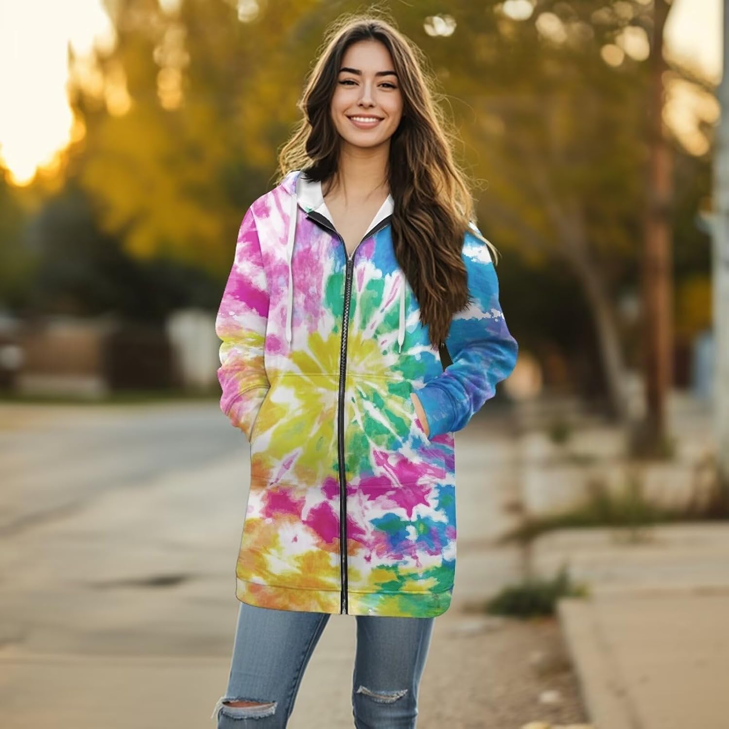 Women Zip Up Hoodies Long Sleeve Lightweight Hooded Sweatshirt Oversized Fall Winter Jacket with Pockets Plus Size