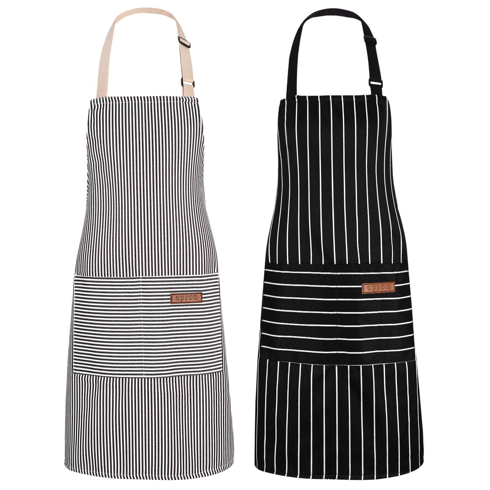 saerryor 2 Pack Unisex Adjustable Bib Apron with Pockets Cooking Kitchen Chef Women Men Aprons for Home Kitchen,Restaurant,Coffee House,Black,Grey
