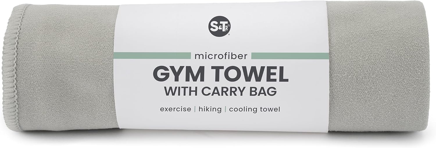 S&T INC. Cooling Gym Travel Towel - Absorbent Microfiber 12x40 Inch with Storage Bag, Grey - Yoga, Camping, Workout Essential