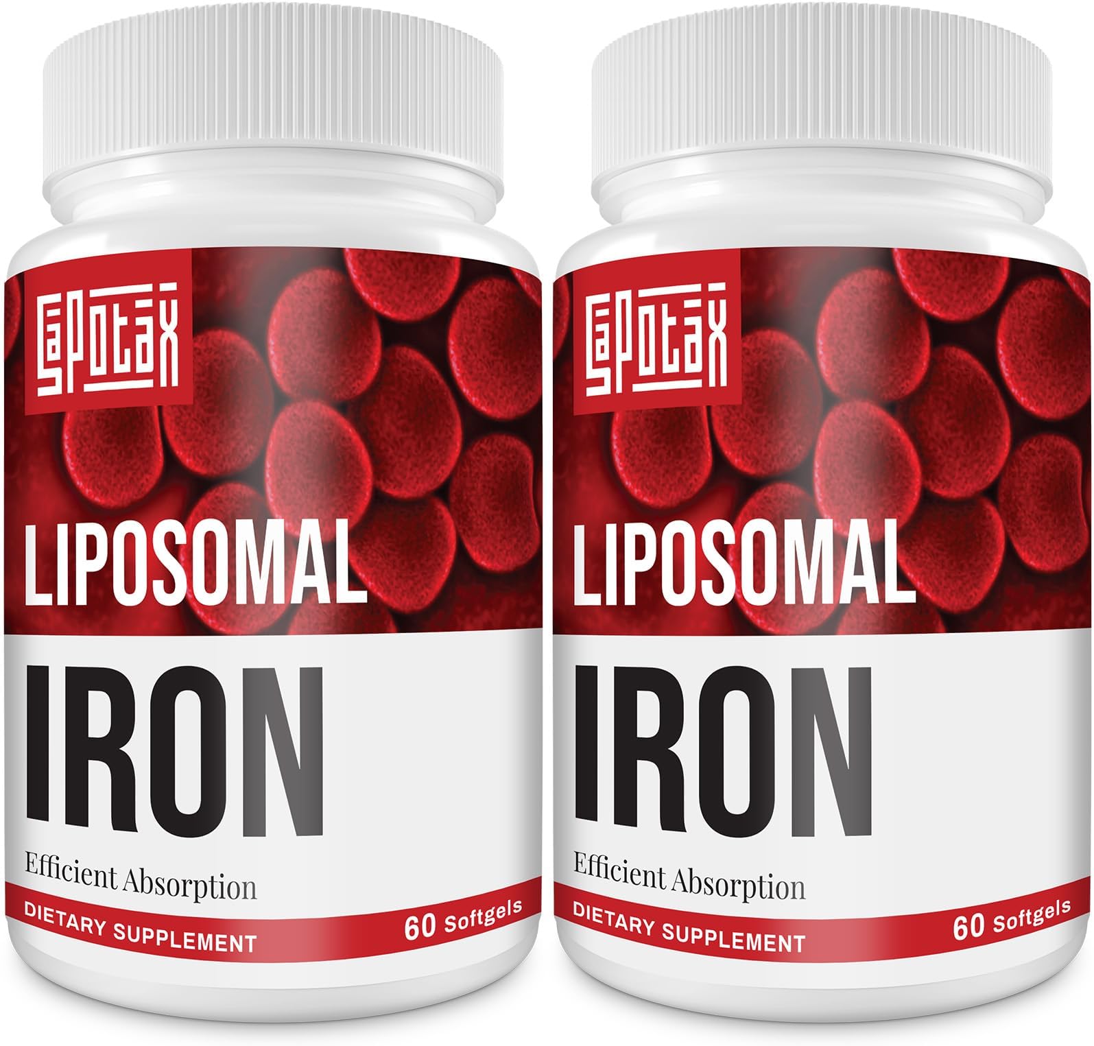 Liposomal Fe Iron Supplement for Women, 65 mg Iron Supplement with Folic Acid & Vitamin B12 for Men, Daily Blood & Energy Support for Adults Iron Deficiency 60 Softgels (2 Bottle)