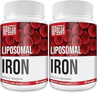 Liposomal Fe Iron Supplement for Women, 65 mg Iron Supplement with Folic Acid & Vitamin B12 for Men, Daily Blood & Energy Support for Adults Iron Deficiency 60 Softgels (2 Bottle)