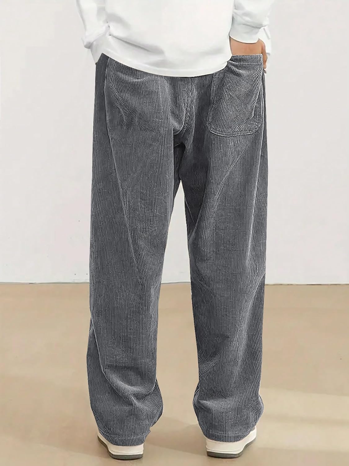 Mens Corduroy Casual Pants Fashion Loose Fit Wide Leg Pants Straight Sweatpants Elastic Waist Drawstring - Image 2