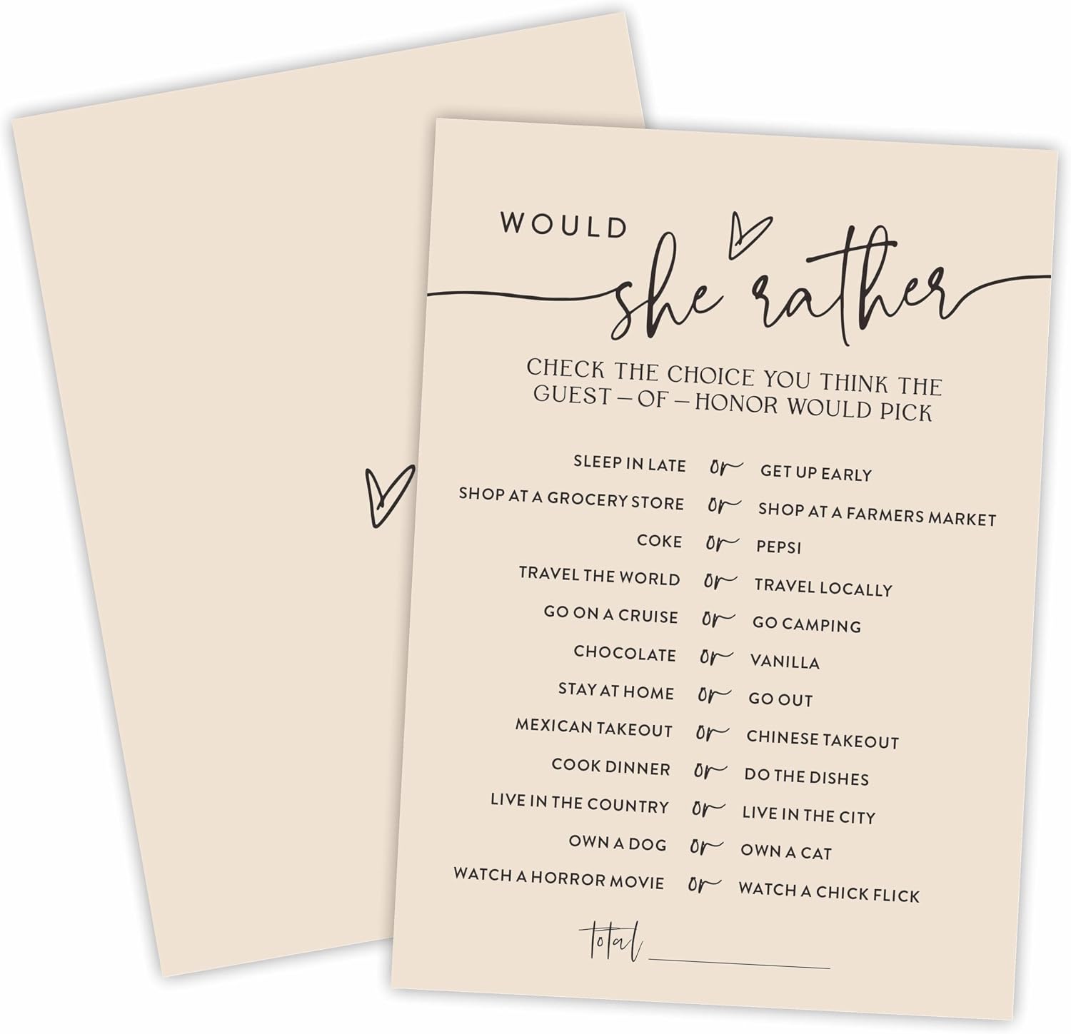 TPYEN Would She Rather Game Cards for Bridal Shower - 30 Minimalism Khaki Wedding Party Games Game Cards, Engagement Party Game, Modern Bridal Shower Party Favor & Decorations - D02