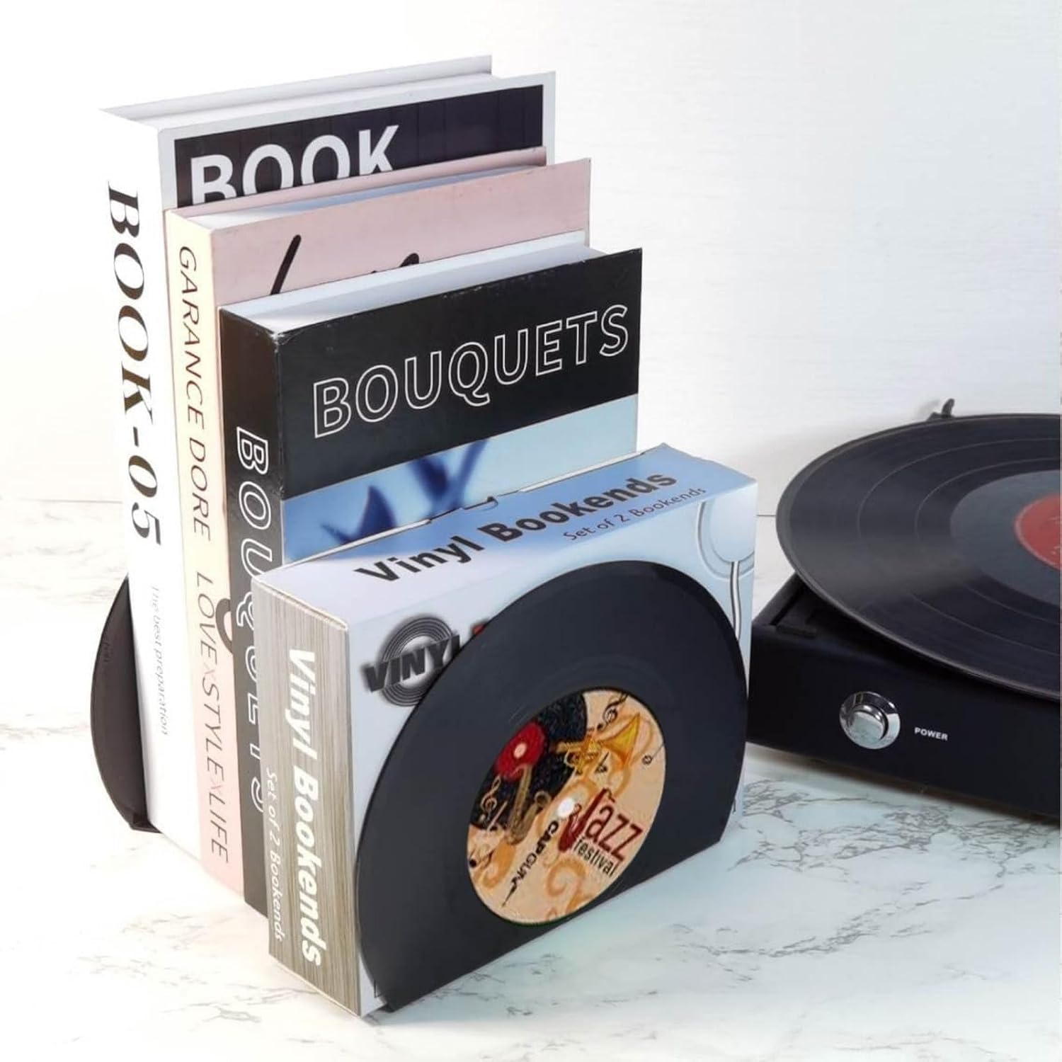 Modern Bookends for Shelves,Retro Vinyl Record Bookends - Vintage Music Decor Bookend Set, Unique Decorative Book Stopper for Home Office & Gifts for Music Lovers(Jazz)