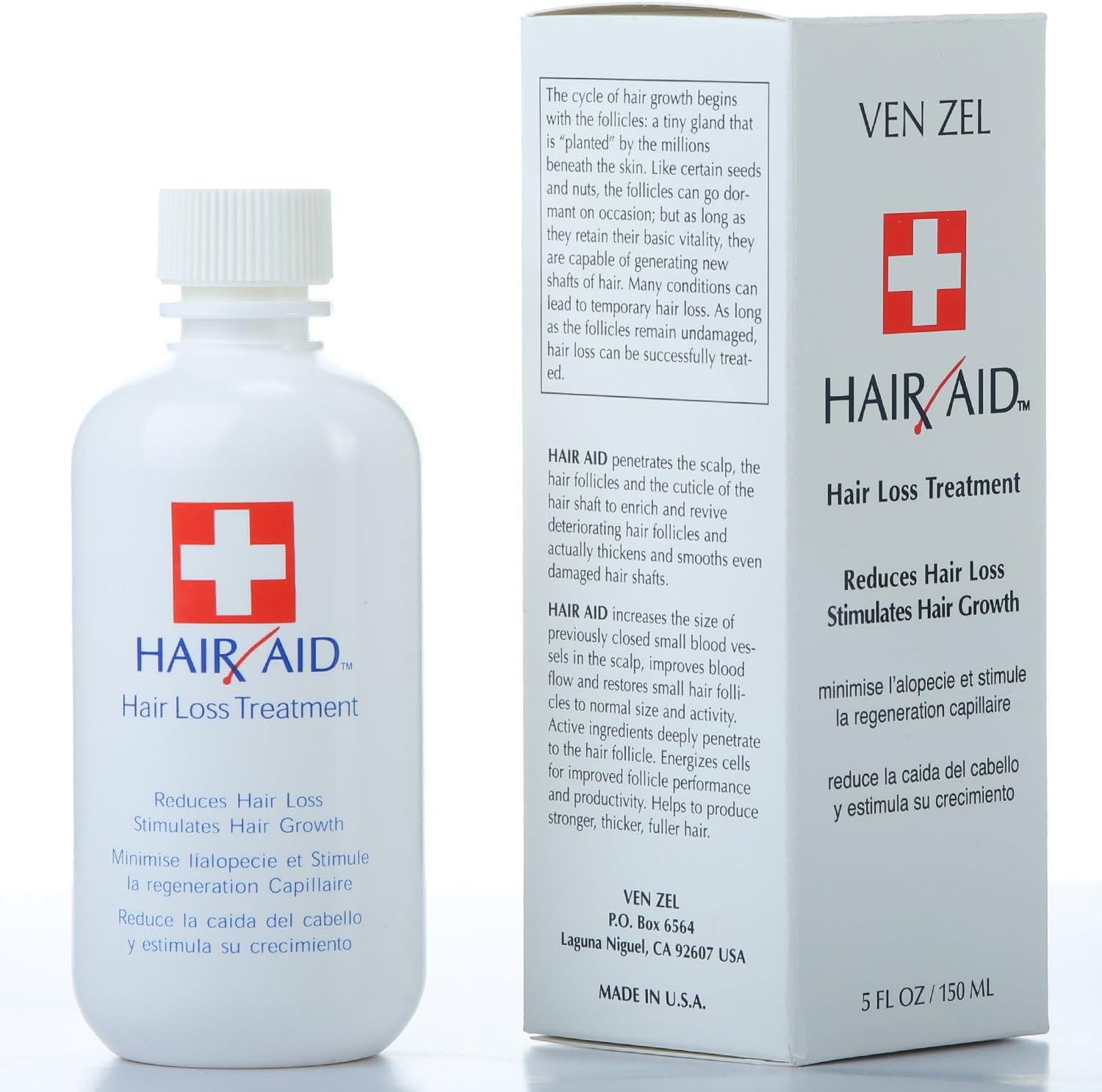 VEN ZEL Hair Aid Hair Loss Treatment | Stimulates Hair Growth | With pure Vitamin C & Vitamin E | Live Yeast Cell Derivatives | Ginseng, Rosemary, Burdock & Ginkgo Biloba Extract. (150 ml / 5 fl oz)