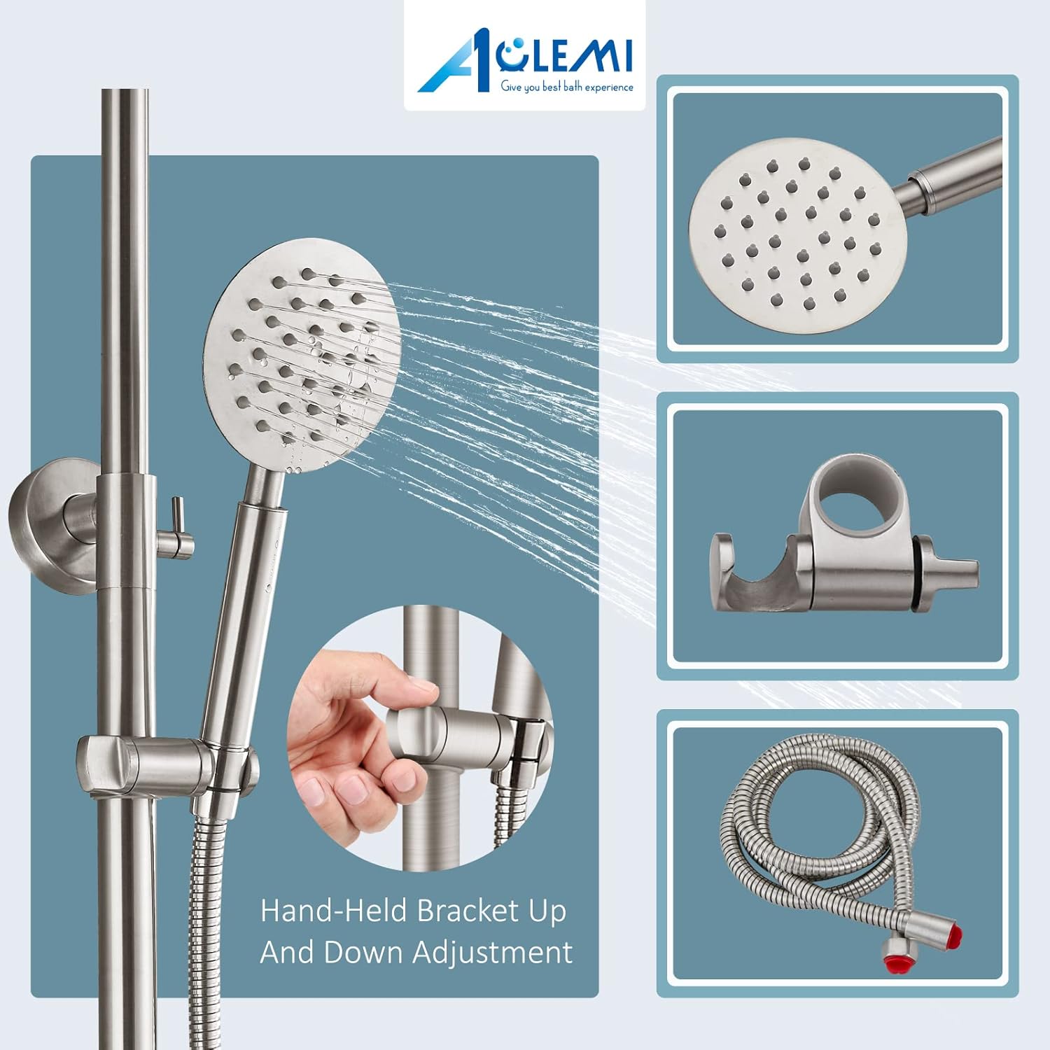 Aolemi Outdoor Shower Fixture SUS304 Shower Faucet Combo Set Stainless Steel 8 Rainfall Shower Head High Pressure Hand Spray Wall Mount 2 Dual Function Brush Nickel Single Handle - Image 3