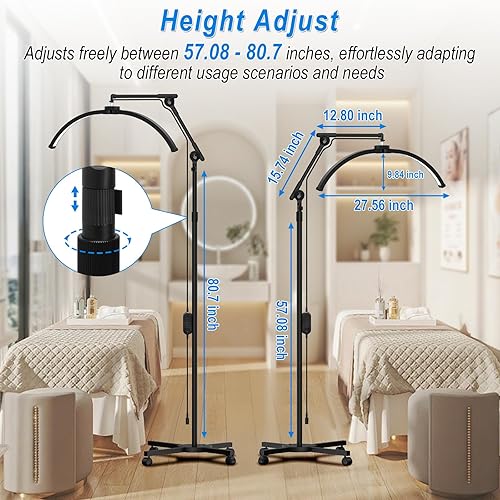 Miniatura 11 de CGBE Luz de pestañas ajustable en altura para pestañas: lámpara de esteticista con base rodante para facial para esteticista profesional - Luz