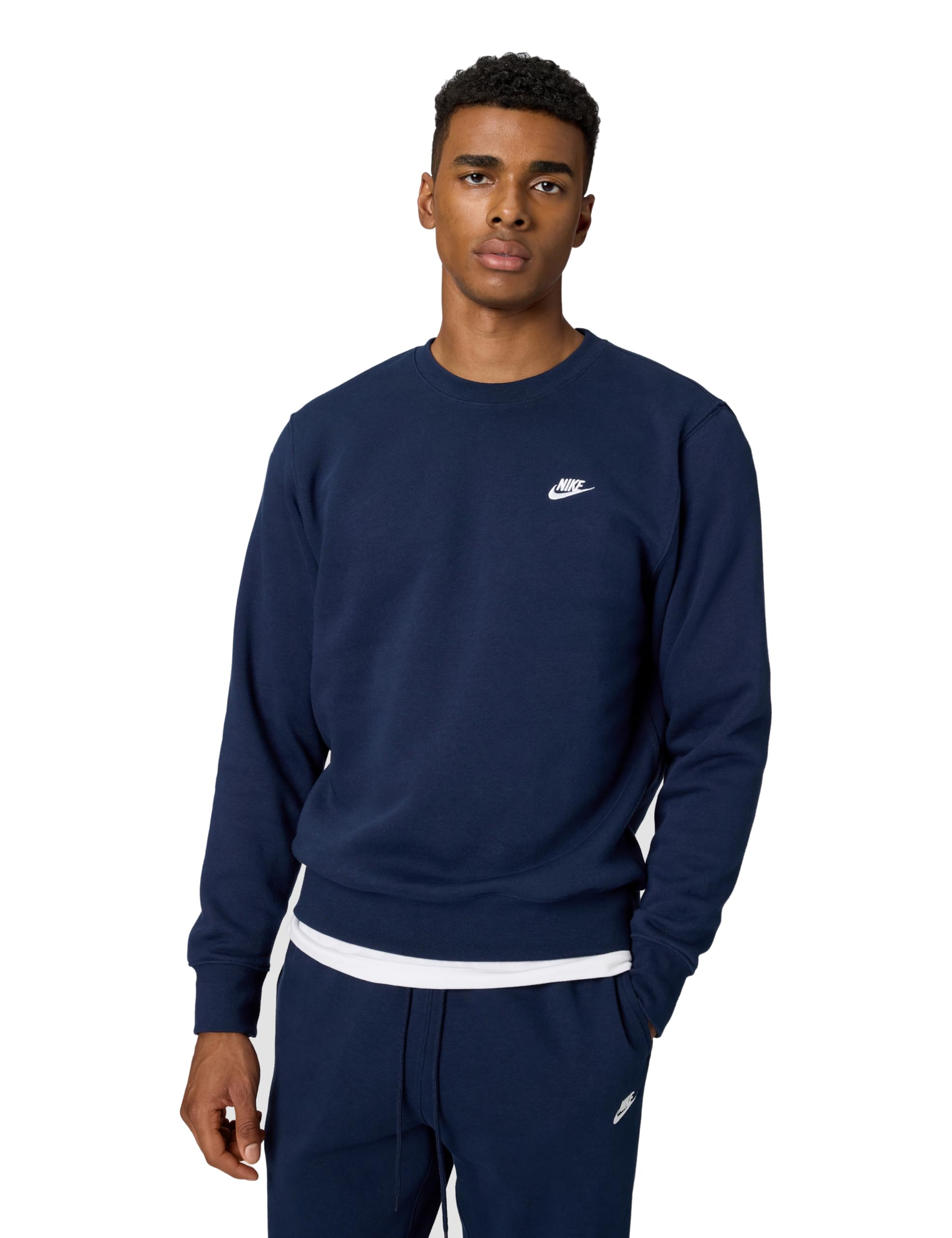 Nike Mens Club Crew Sweatshirt, Obsidian/White, Size L, Men
