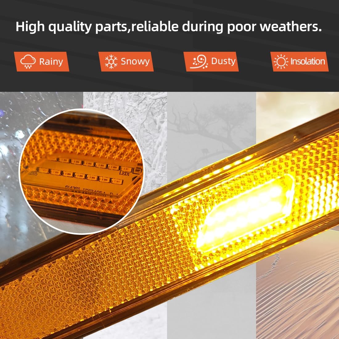 FV Pair LED Front Side marker Light for Volvo VN VNL Hood Mount 2018 up 12V (F01054-LR)