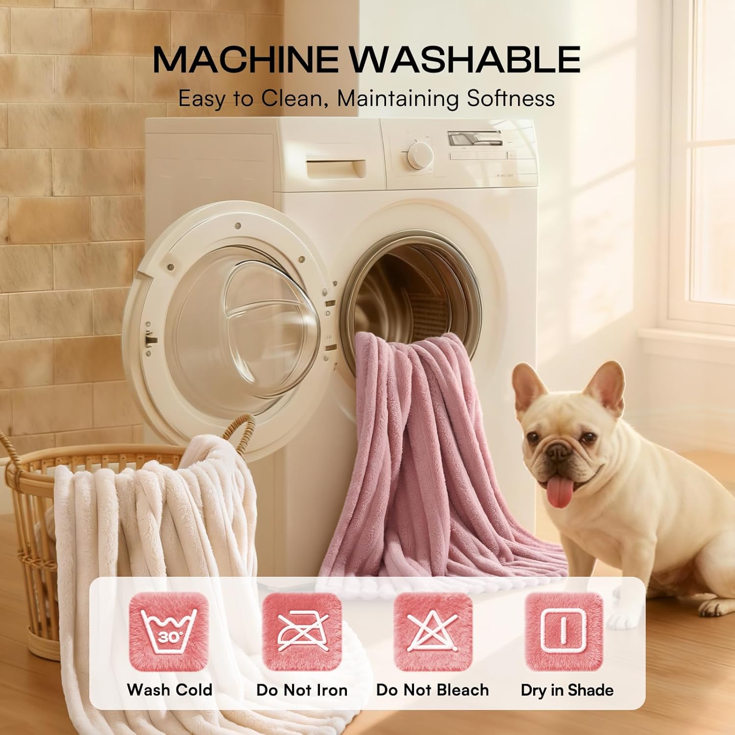 LINENLUX 1 Pack 3 Soft Fleece Dog Blanket for Pet Washable Warm Cat Puppy Fluffy Calming Flannel Beige/Pink/Grey Small - Image 6