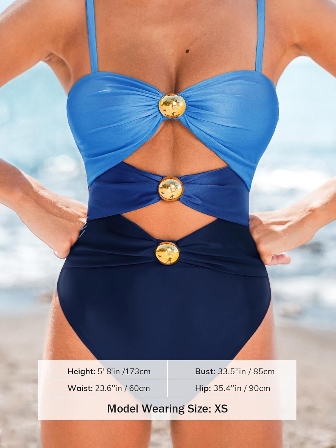 CUPSHE Women's One Piece Swimsuit Sexy Cutout Color Block Bathing Suit Golden O Ring Linked Swimwear Back Hook