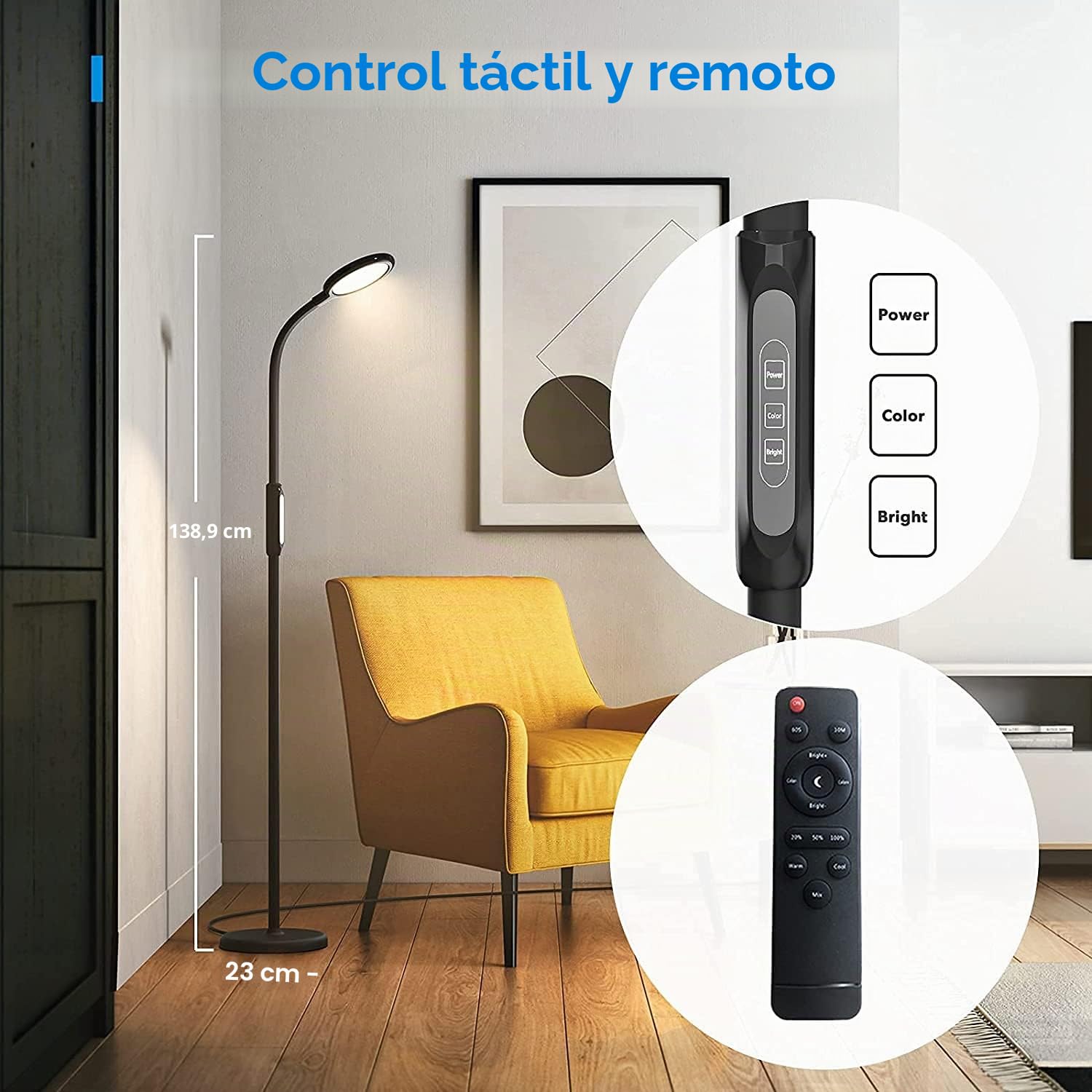 meross Lámpara de Pie LED Compatible con Apple HomeKit, Siri, Alexa y Google Home, Lámpara de Pie Desmontable 360°2700-6000K Regulable Control Remoto para Dormitorio (MSL610HK)